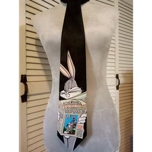 Vintage 1997 Looney Tune Stamp Collection Bugs Bunny Neck Tie Airplane M…